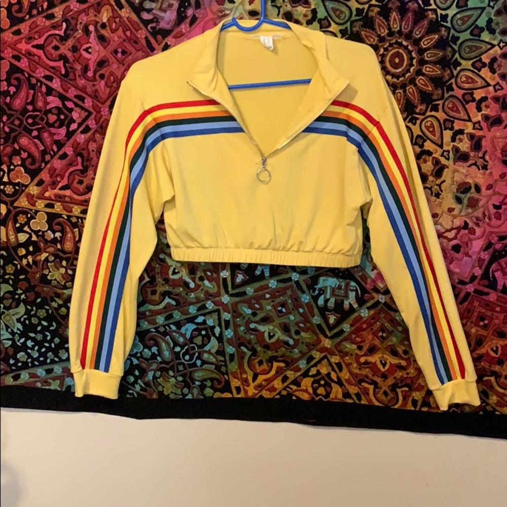 Yellow crop 3/4 zip hoodie